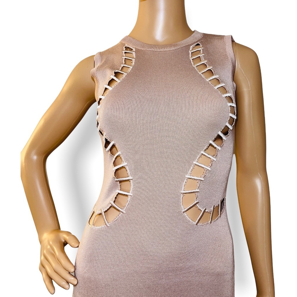 Perfect Nude Sweater Dress with Bust Cuts New